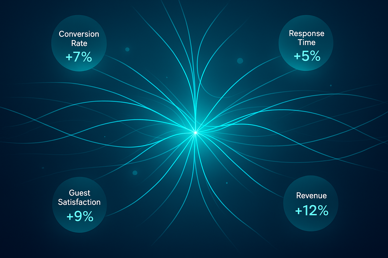 Futuristic digital network with glowing data orbs and neon cyan interconnected lines.