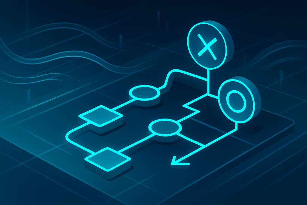Abstract digital arena with geometric shapes, glowing data streams, and neon highlights.
