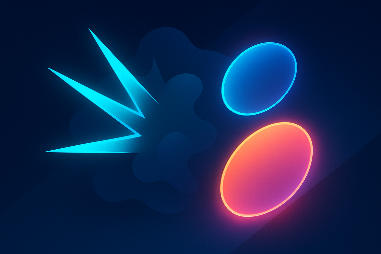 Abstract illustration of cyan shards and neon shapes on a dark gradient background.