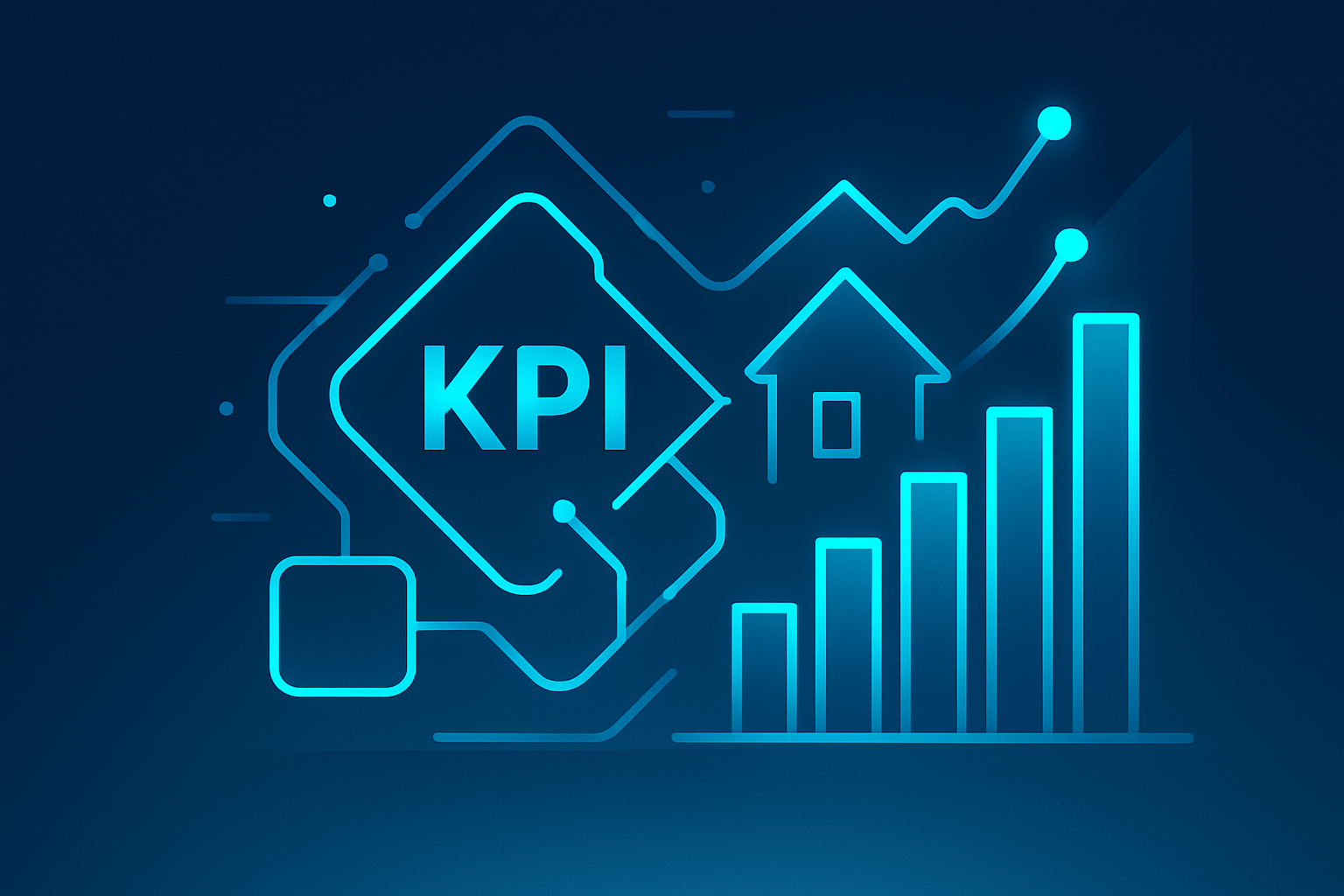 Abstract illustration of glowing geometric shapes and graphs representing data flow and growth.