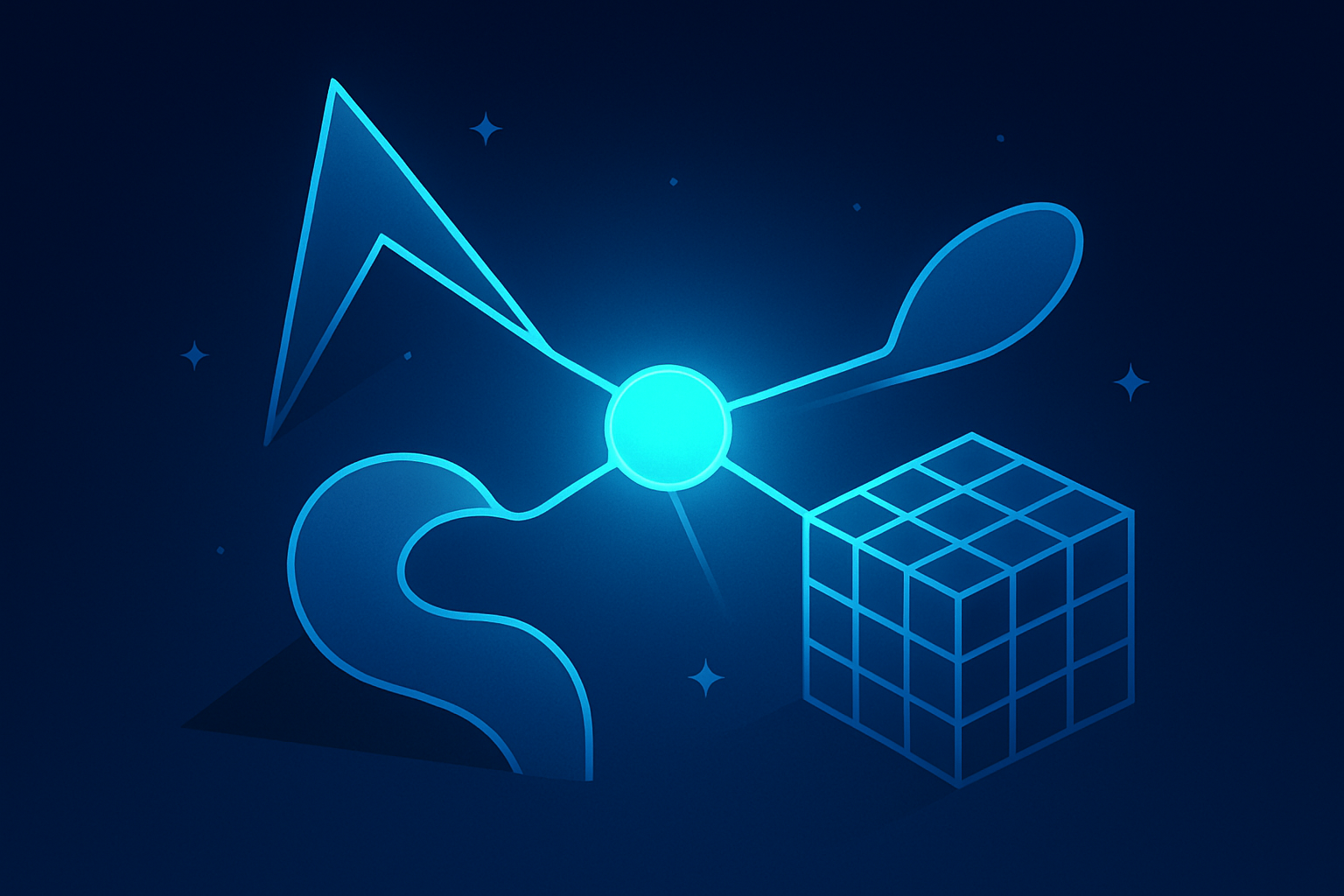 Abstract illustration of interconnected geometric shapes symbolizing diverse expertise and teamwork.