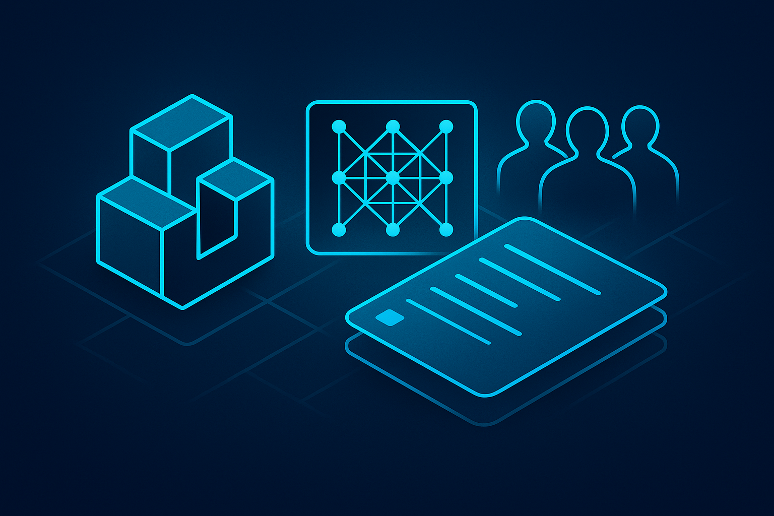 Flat illustration of geometric shapes, network grid, silhouettes, and panels symbolizing campaign readiness.