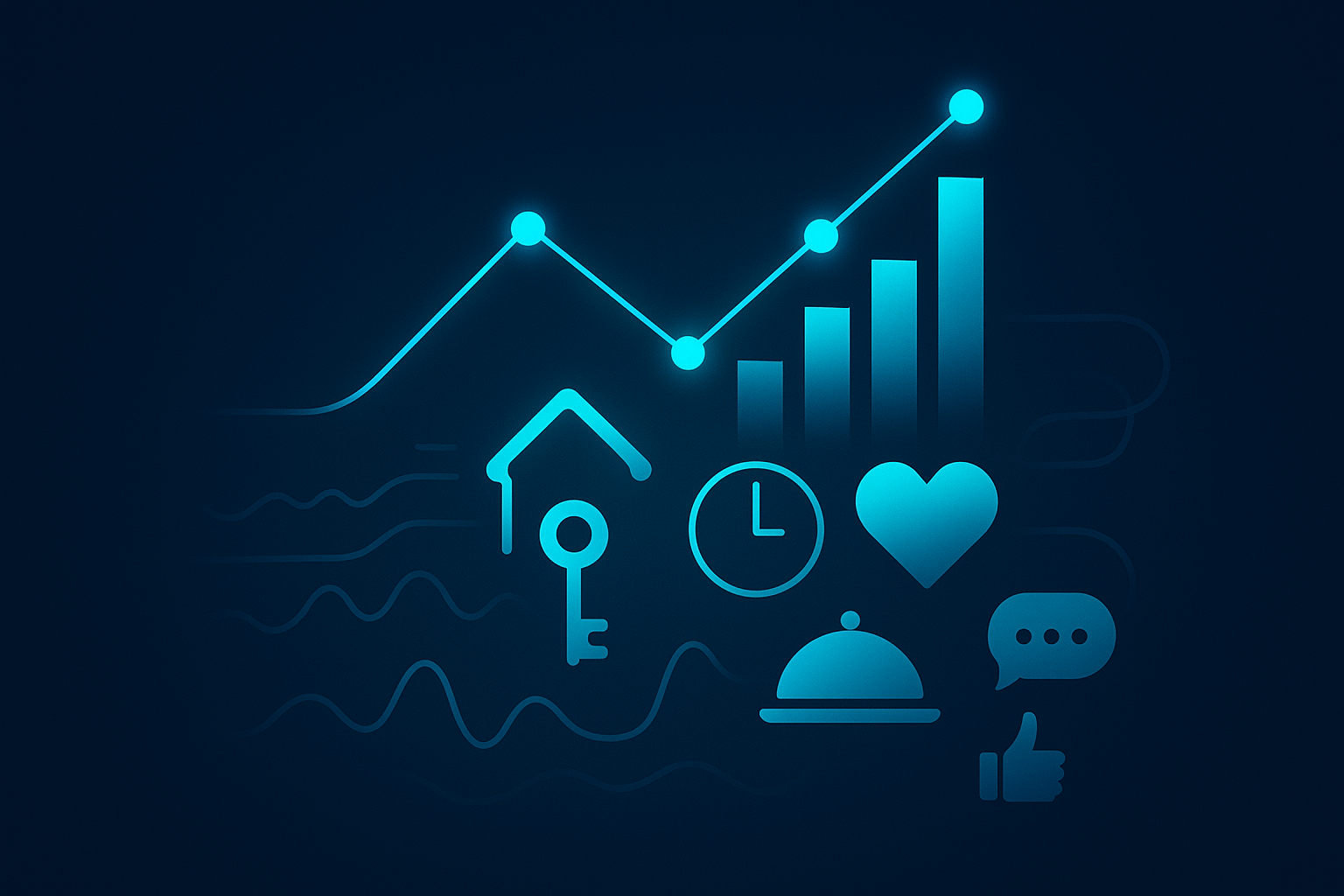 Futuristic data visualization with geometric shapes, sector icons, and neon blue glow effects.