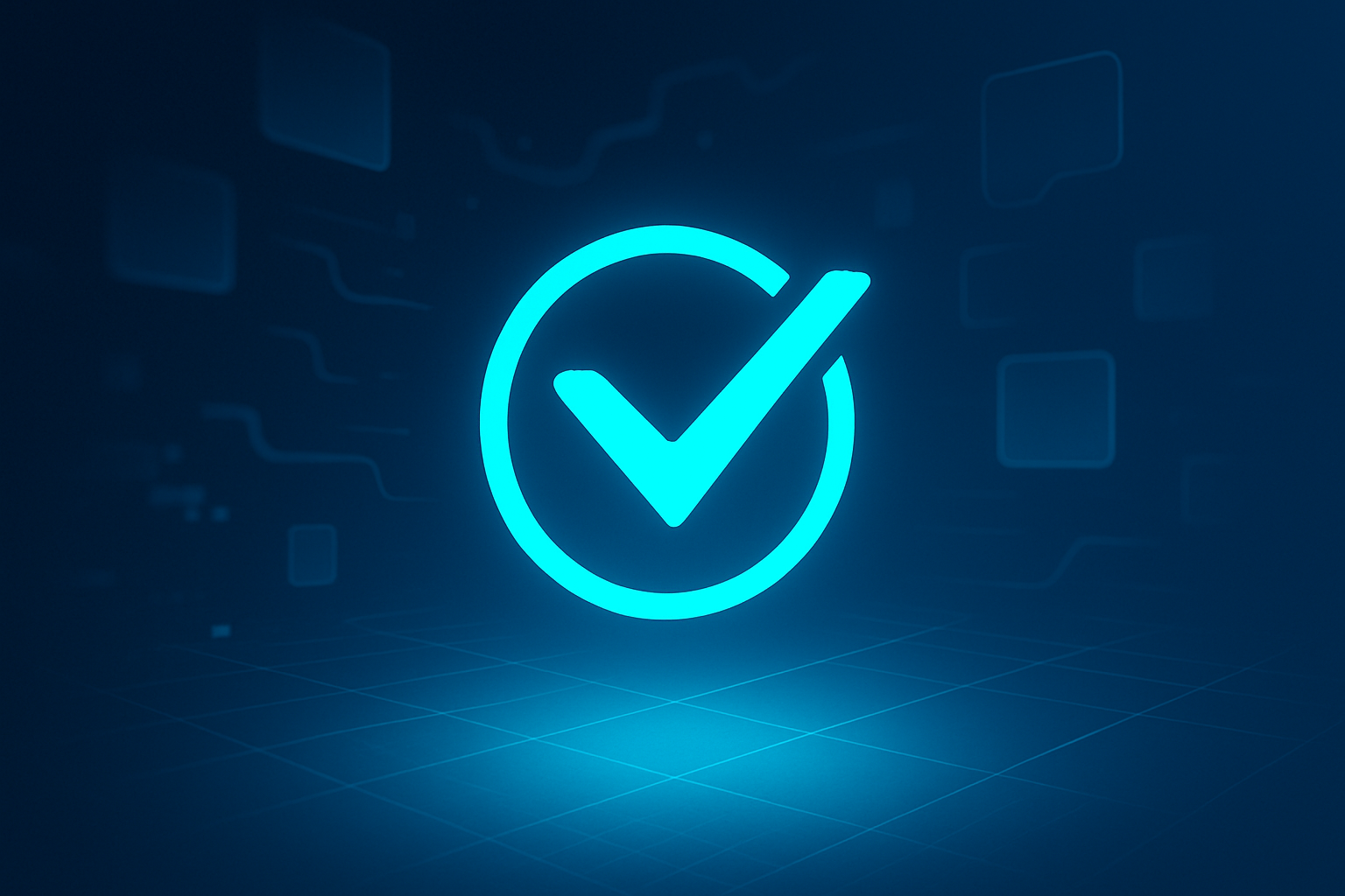 Futuristic digital scene with geometric shapes sharpening amid neon blue glow and dark gradient background.
