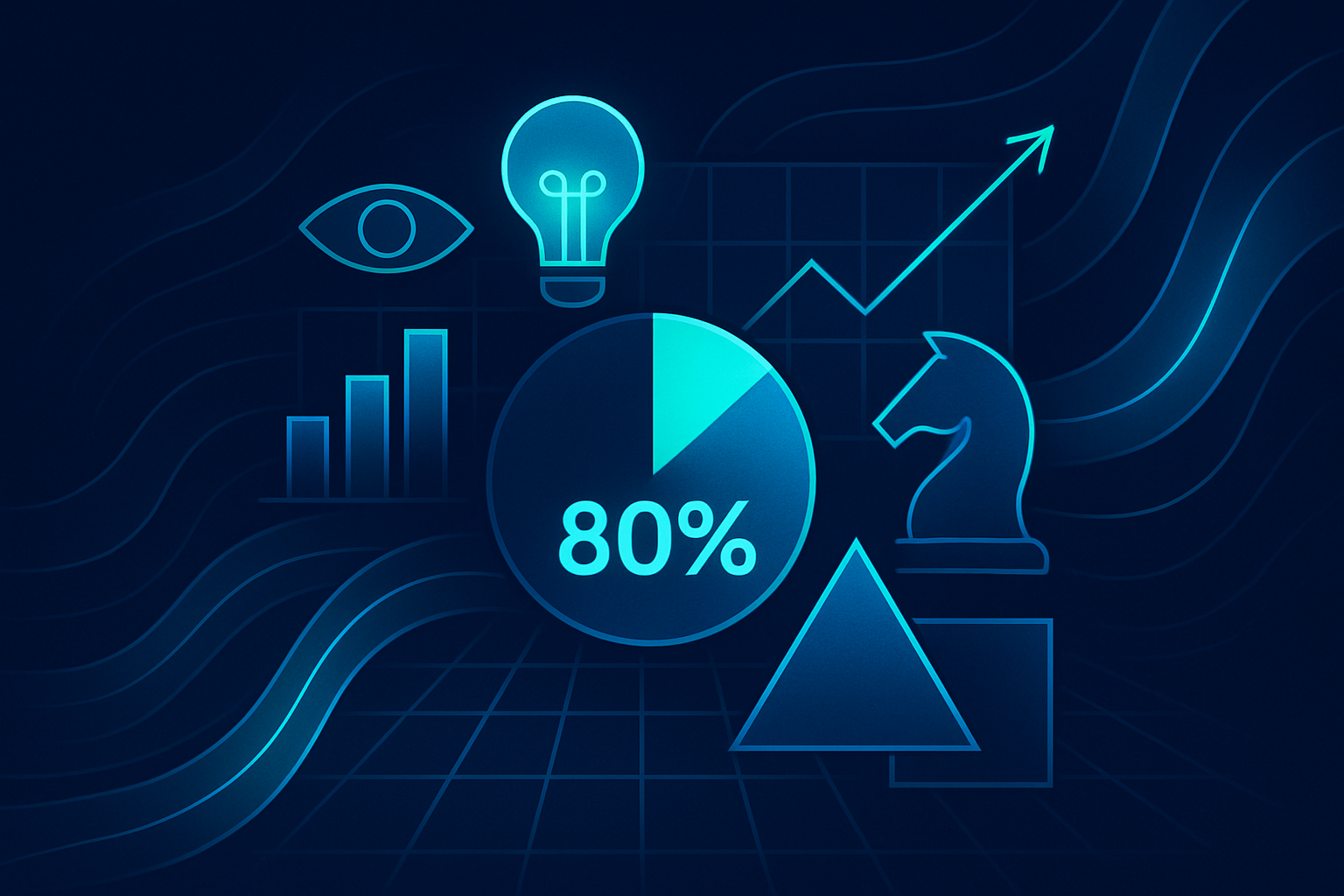 Modern flat illustration with glowing data streams, geometric shapes, and neon accents.