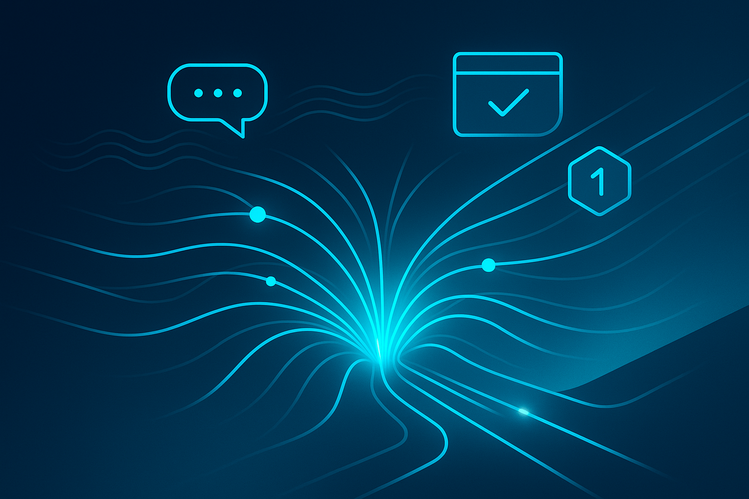 Abstract network of neon cyan lines and nodes representing intelligent data communication.