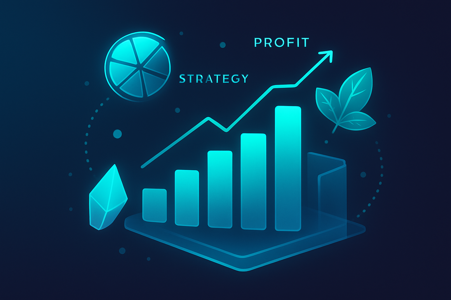 Futuristic flat illustration of data charts, cocktail icons, and interconnected lines with neon glow.