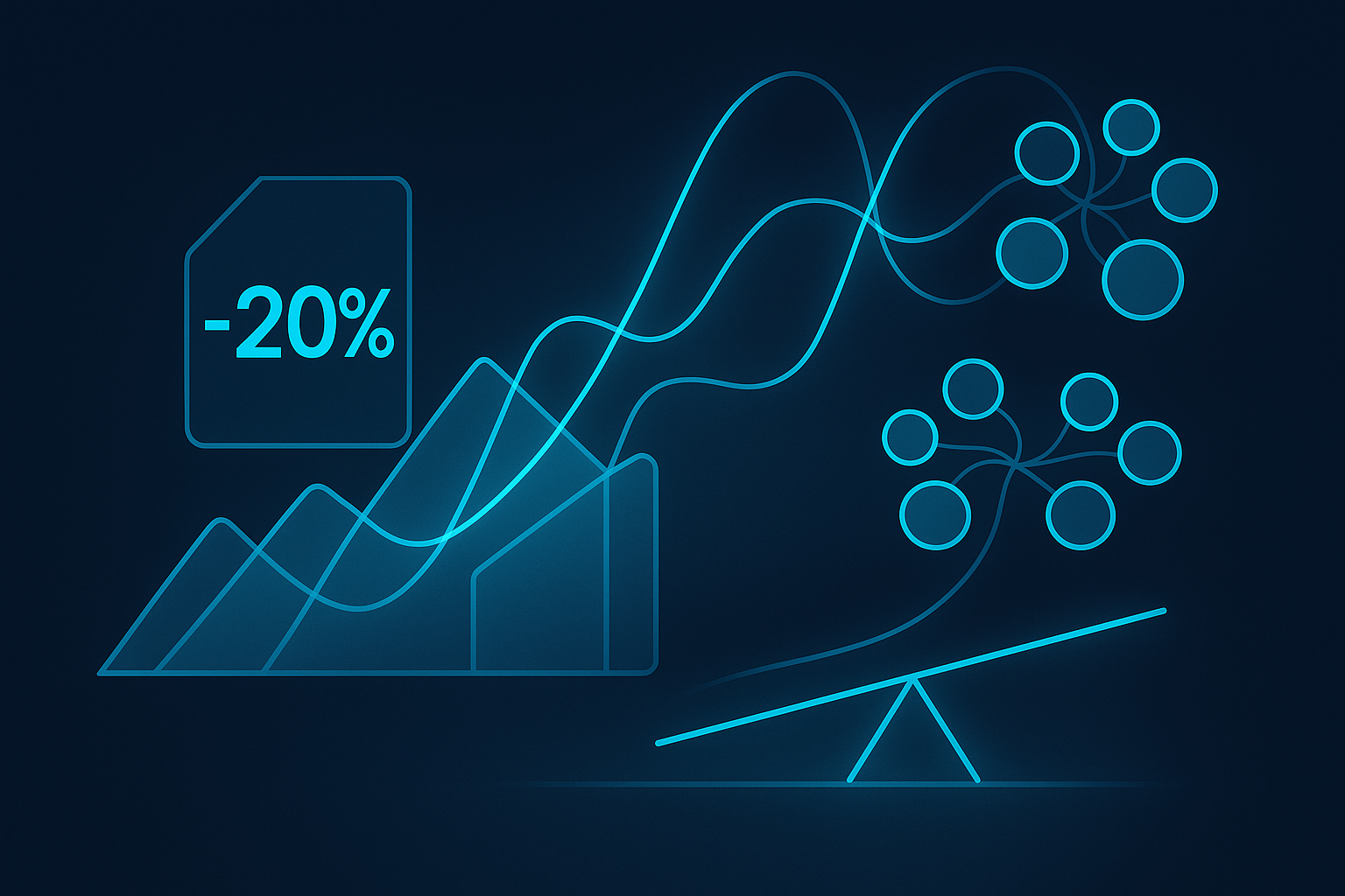 Modern flat illustration of geometric shapes and glowing threads symbolizing strategic discounting.
