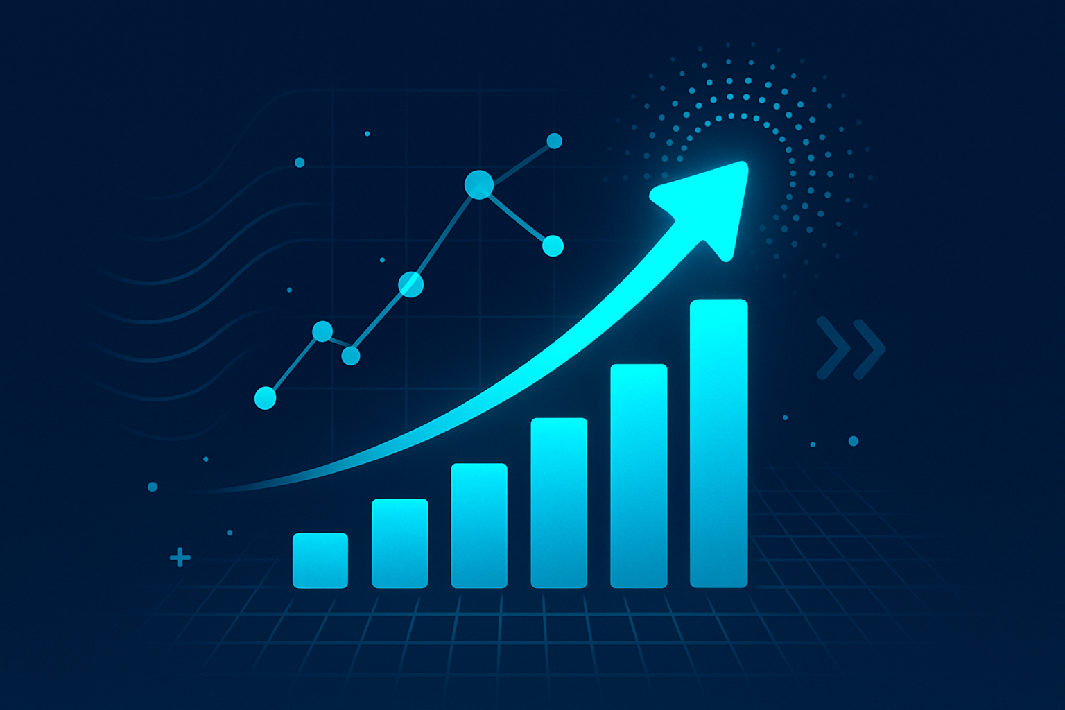 Sleek digital illustration of data streams, interconnected nodes, glowing arrows, and growth patterns.