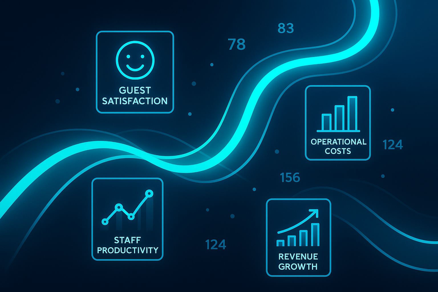 Sleek illustration of glowing data streams, graphs, and numeric clusters in a dark tech background.