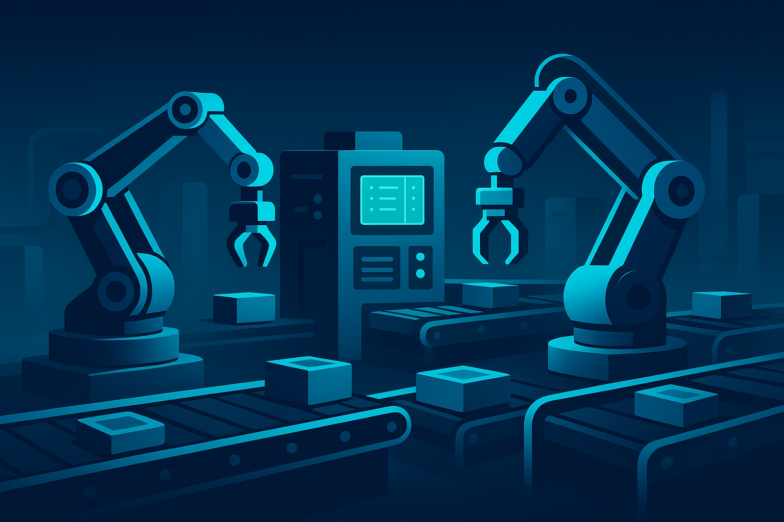 Robotic arms on a manufacturing floor