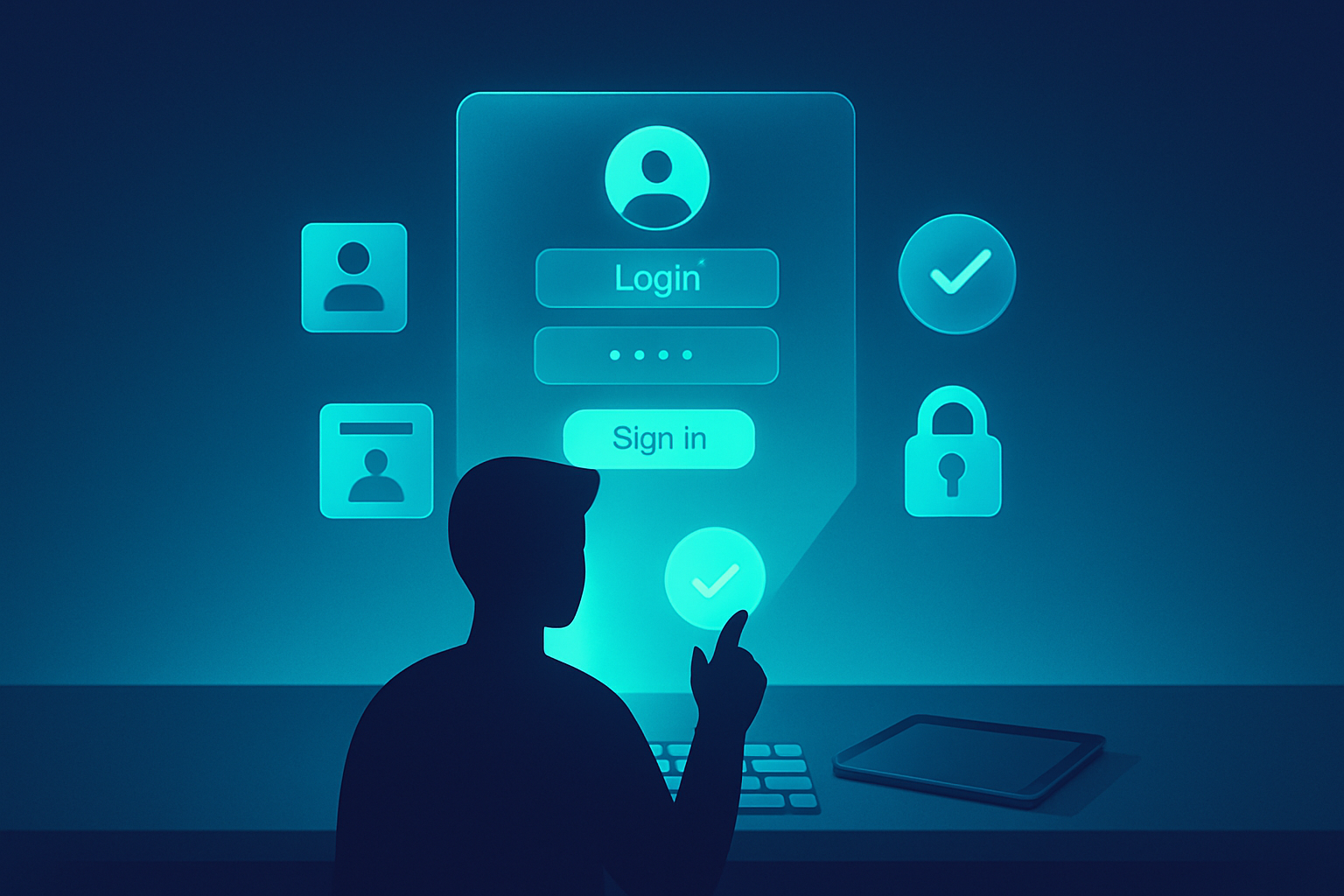 User interacting with holographic login interface