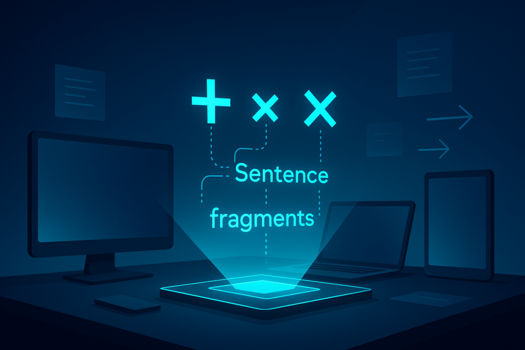 Futuristic tech workspace with floating holographic cyan math symbols and digital notes.