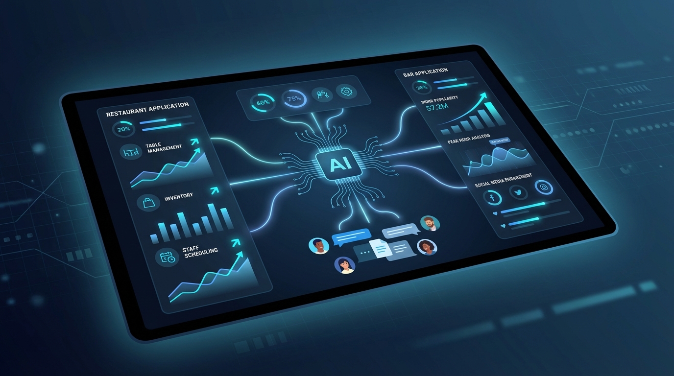 Side-by-side comparison of AI agent interfaces for restaurant reservation management and bar tab processing