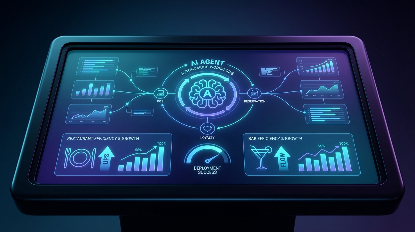 Diagram showing POS, reservation platform, and loyalty system integration pathways for restaurant and bar AI agents