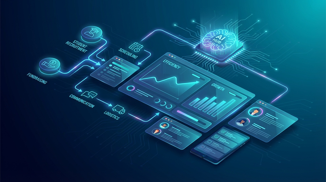 Students organizing a campus event using Notion dashboards and AI automation tools