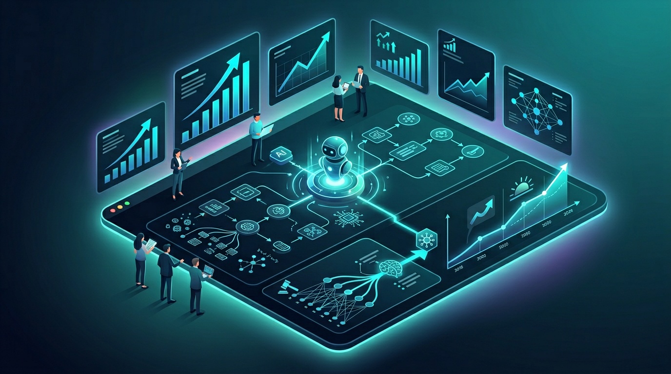 AI automation dashboard showing quantized data processing for business intelligence across hospitality and recruitment sectors