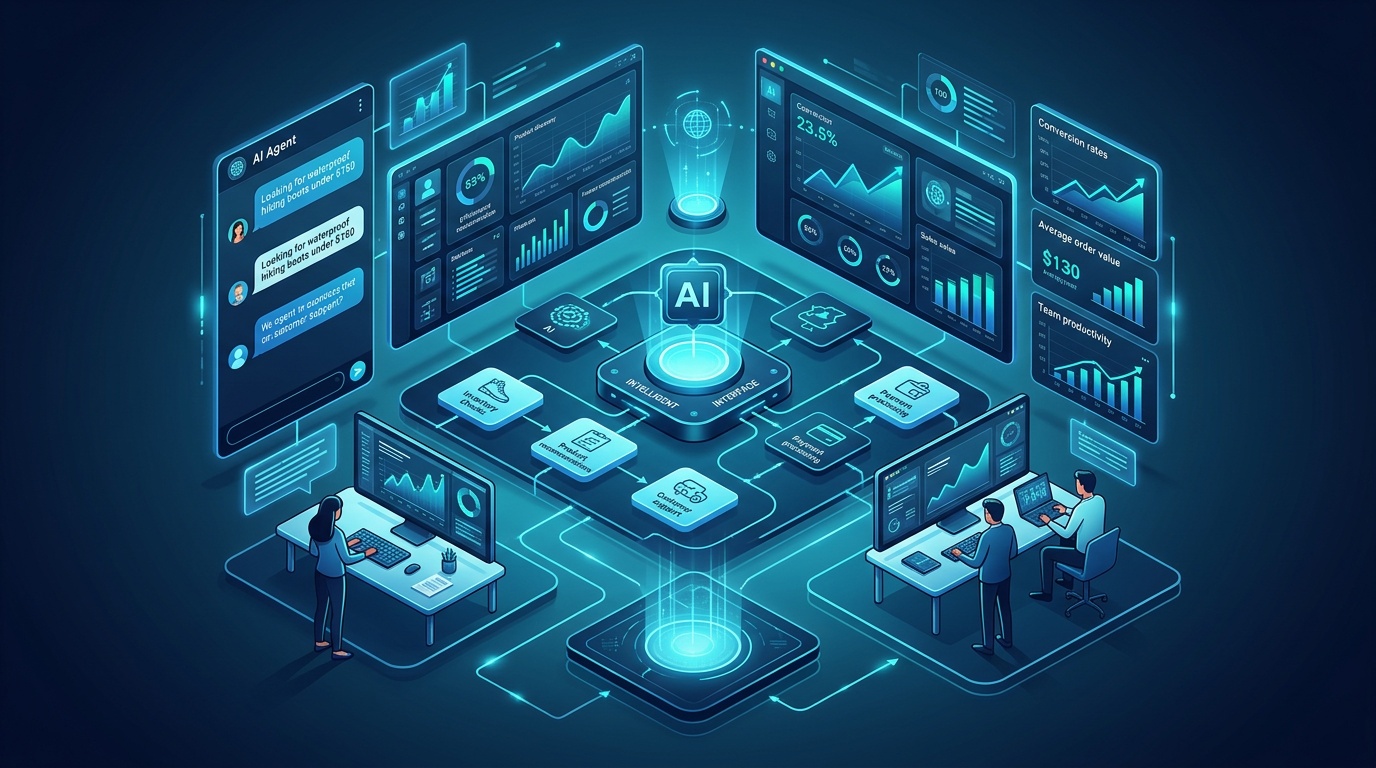Shopify AI agent handling a customer product query and routing to checkout