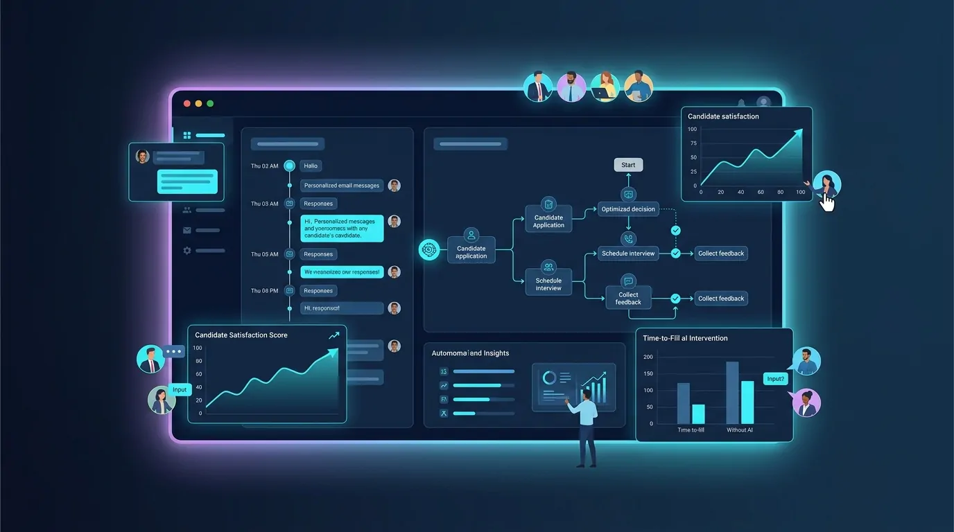 Recruiter reviewing candidate engagement metrics and communication workflows